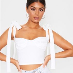 NWOT PrettyLittleThing White Tie Crop Top